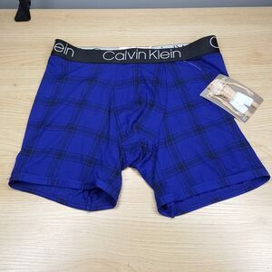 CALVIN KLEIN Boxer Briefs Mens Small Blue Check Ultra Soft Modal Stretch